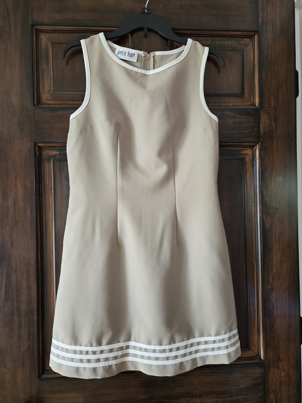 BYER TOO California Beige Sleeveless Mini Dress with White Trim